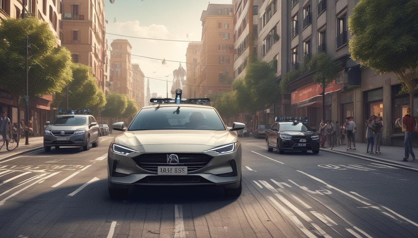Illustrazione di un veicolo autonomo di Livello 5 in un contesto urbano
