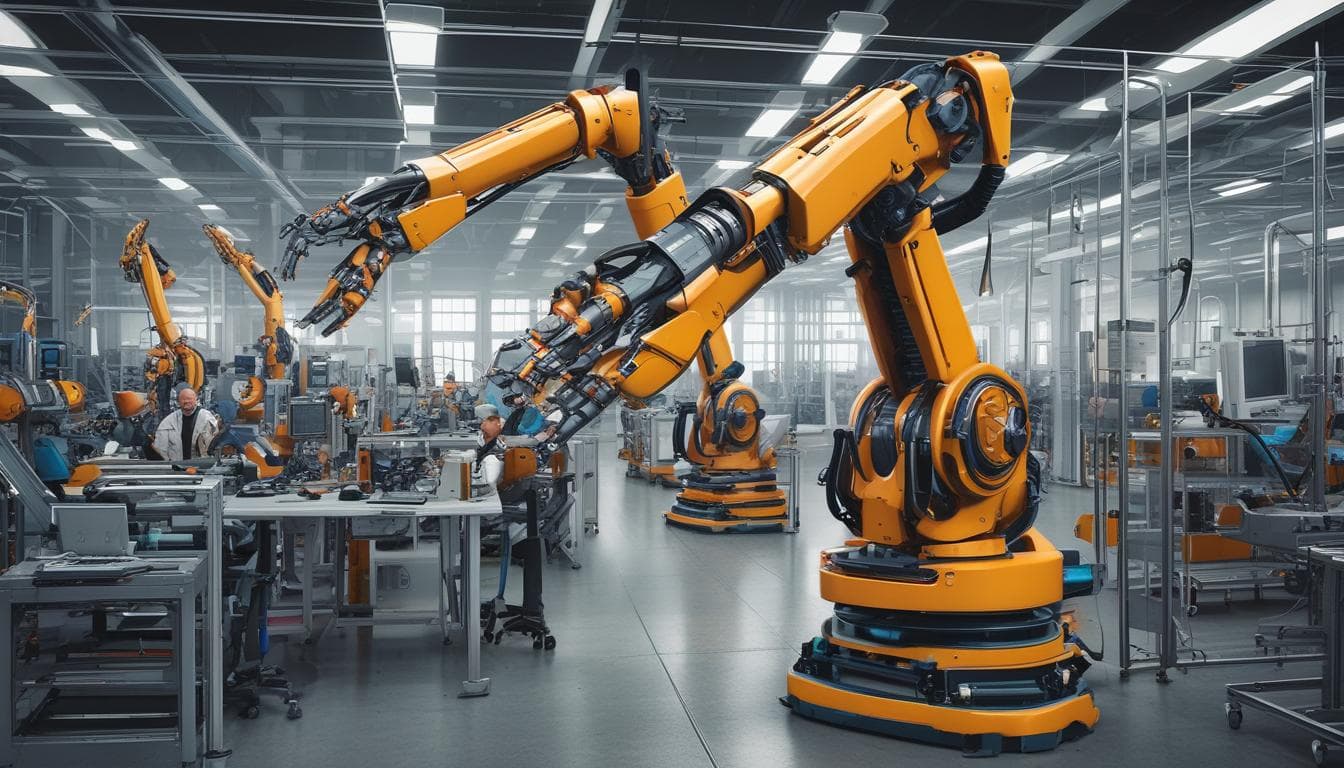 Imagen de un brazo robótico equipado con sensores en una planta de fabricación de automóviles