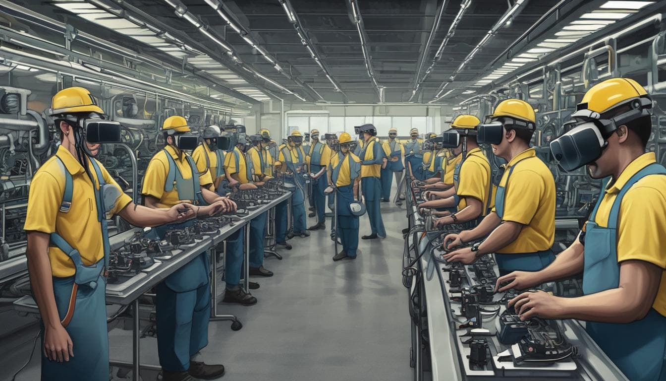 Imagen de trabajadores de la línea de montaje utilizando la formación en RV
