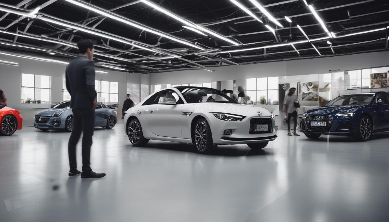 Imagen de un cliente explorando un coche en una sala de exhibición virtual