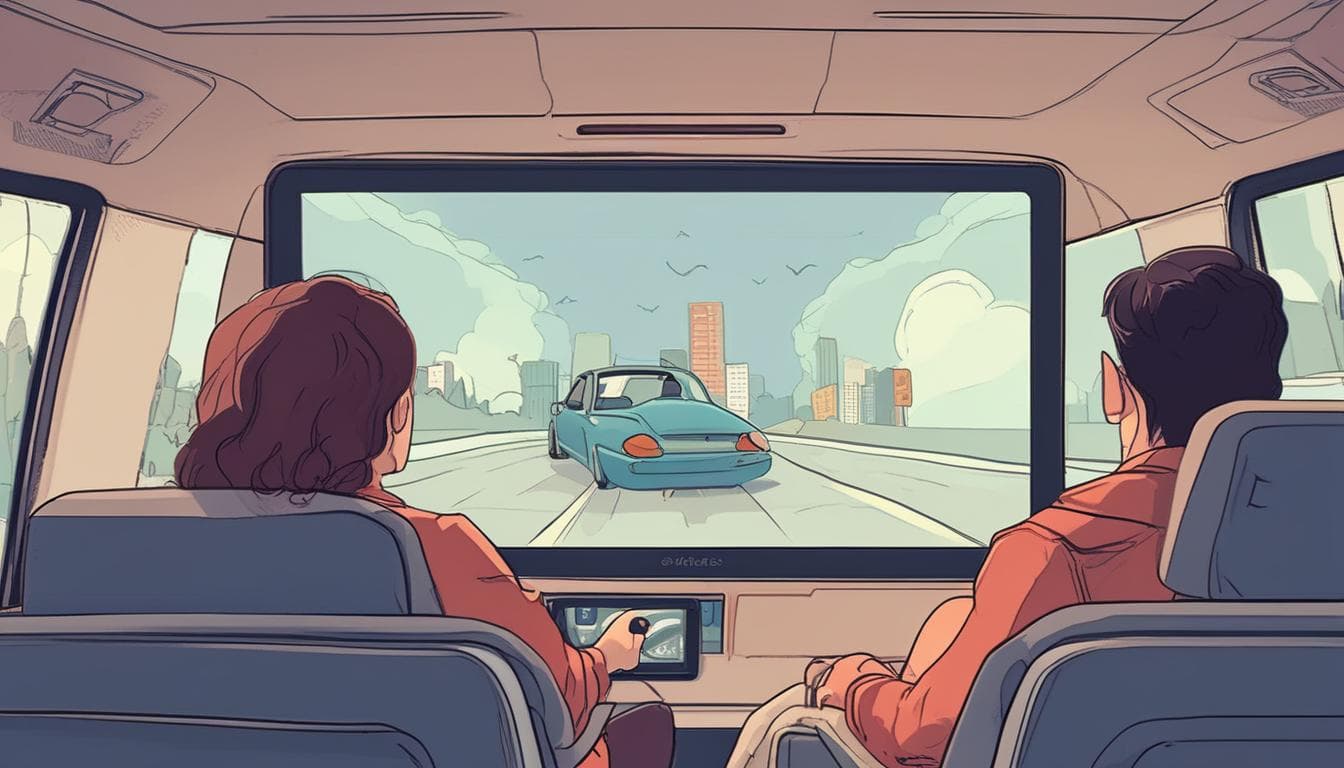 Placeholder image: Passagers arrière regardant un film sur un écran intégré à l'appuie-tête