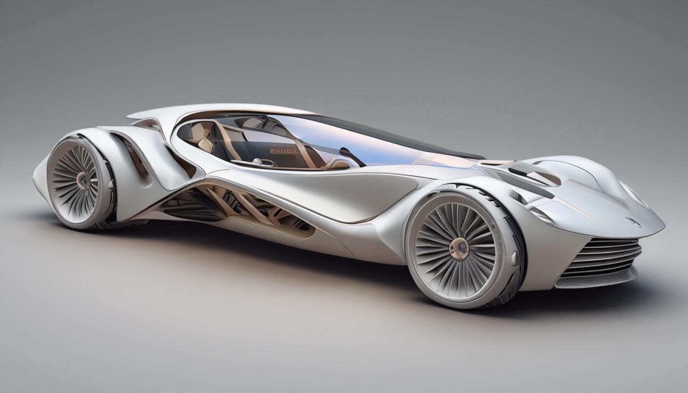 Imagen que muestra un vehículo futurista con piezas impresas en 3D