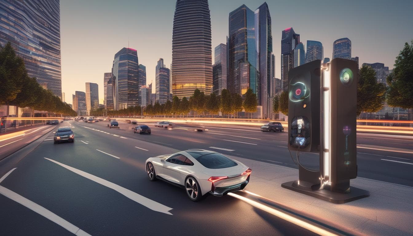 Photo d'une station de recharge sans fil intégrée dans une ville moderne