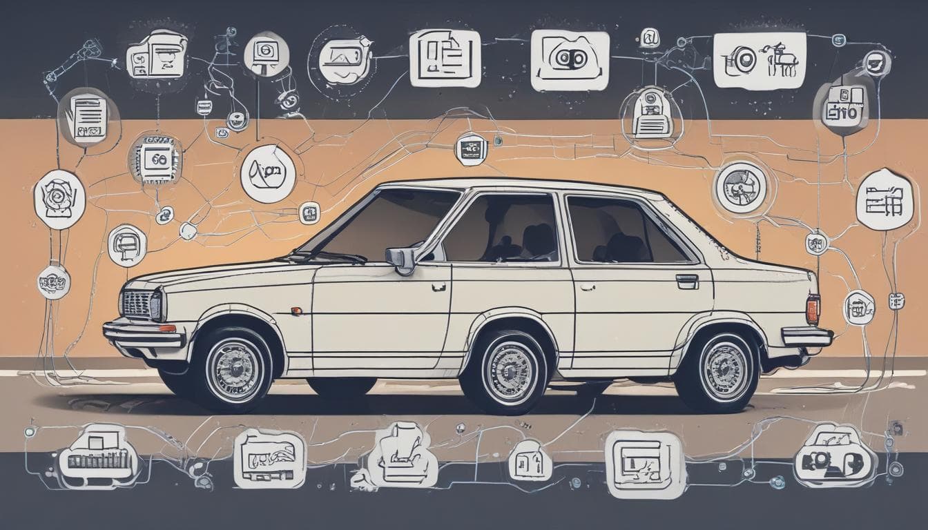 Immagine di un'auto connessa con icone che rappresentano le diverse connessioni