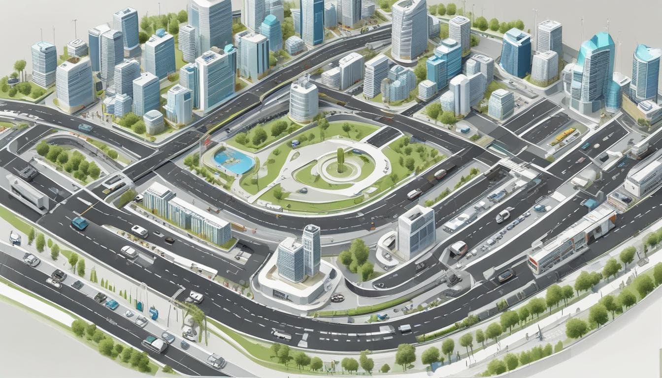 Rappresentazione grafica di una smart city con auto connesse