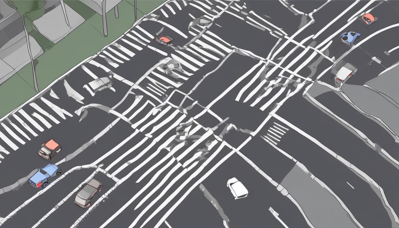 V2X 통신을 활용하여 교차로에서 좌회전 차량과 직진 차량 간의 충돌을 예방하는 시나리오 이미지