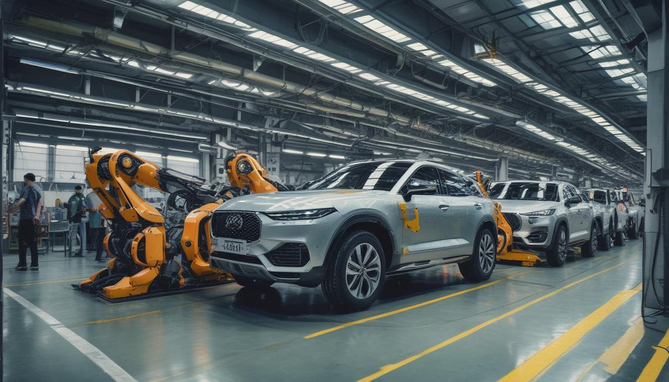 자동차 생산 공장의 로봇 사진