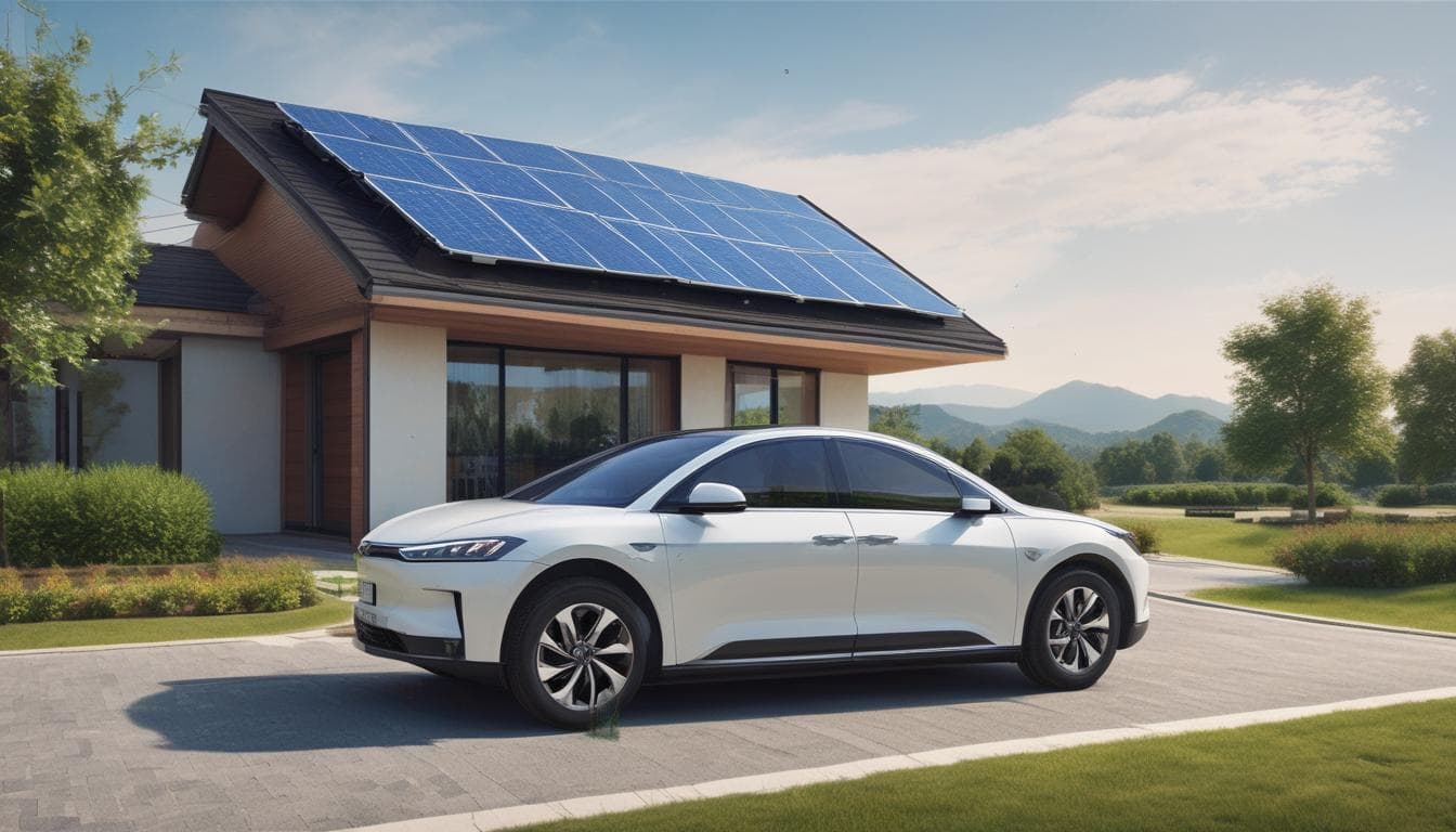 태양광 패널로 전기차 충전하는 사진