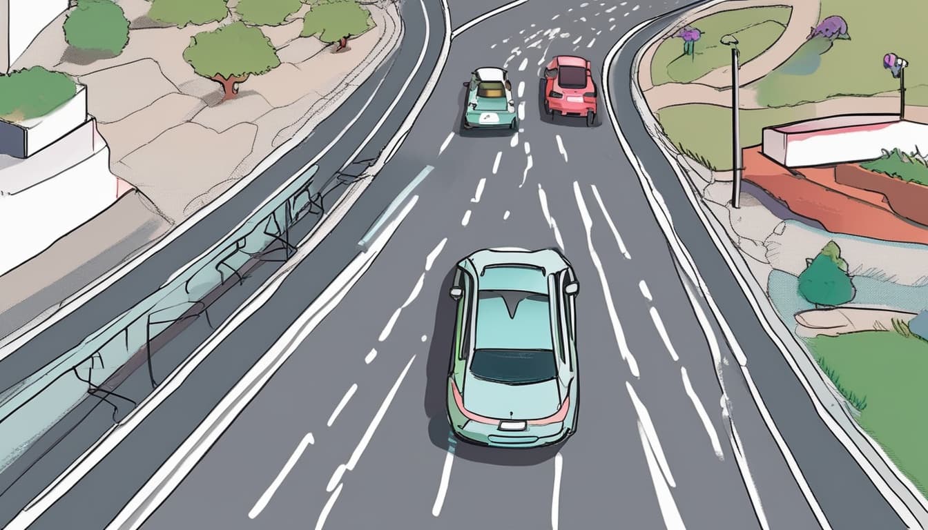 Imagen representando un dilema ético en la conducción autónoma, como la elección entre dos posibles escenarios de accidente