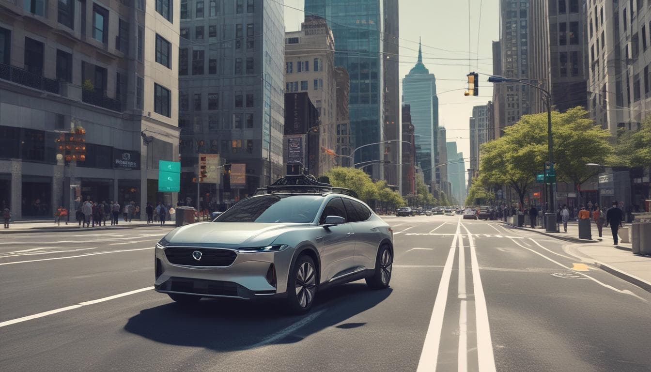 Image: A self-driving car navigating a city street