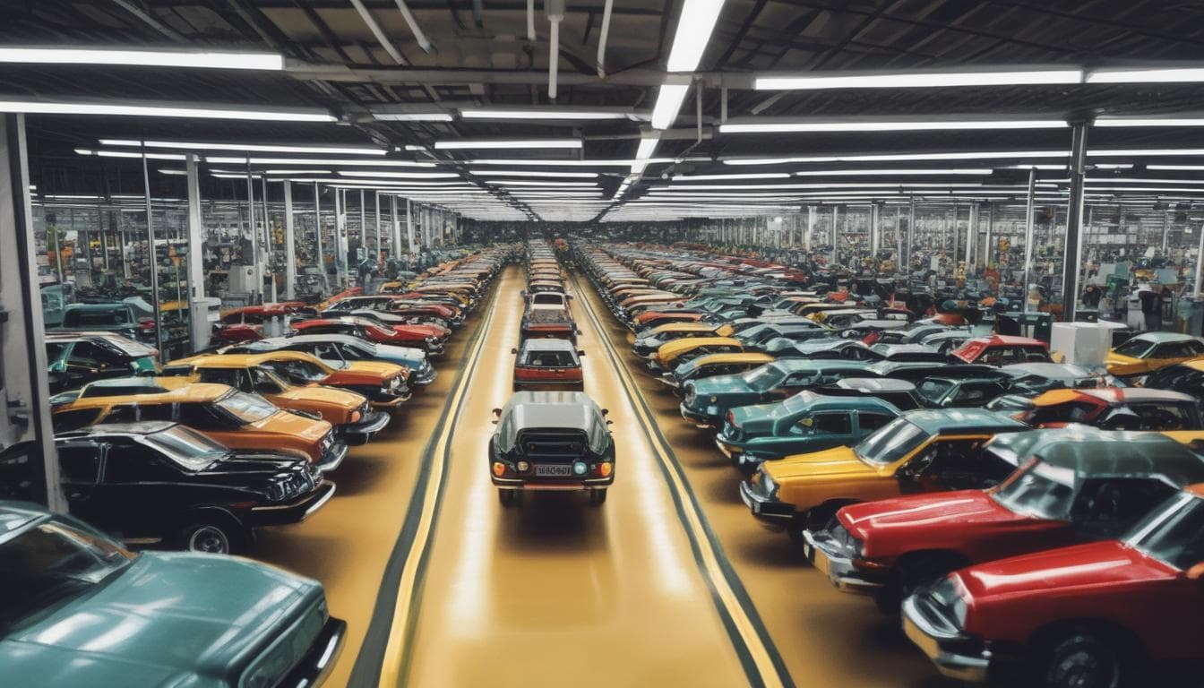 Imagen de una línea de ensamblaje de automóviles detenida debido a la escasez de chips