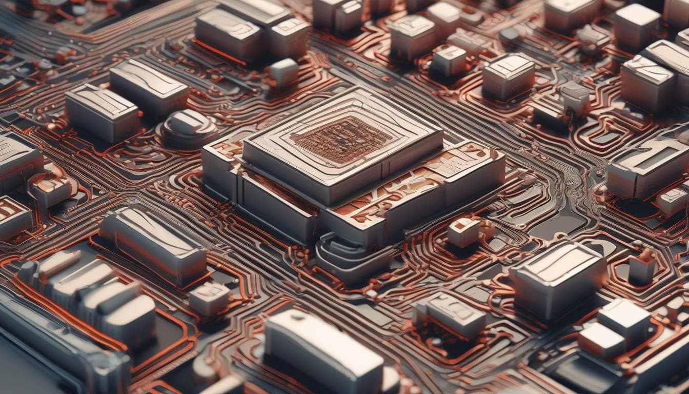 Imagen que ilustra el concepto de chiplets, mostrando varios bloques de silicio interconectados