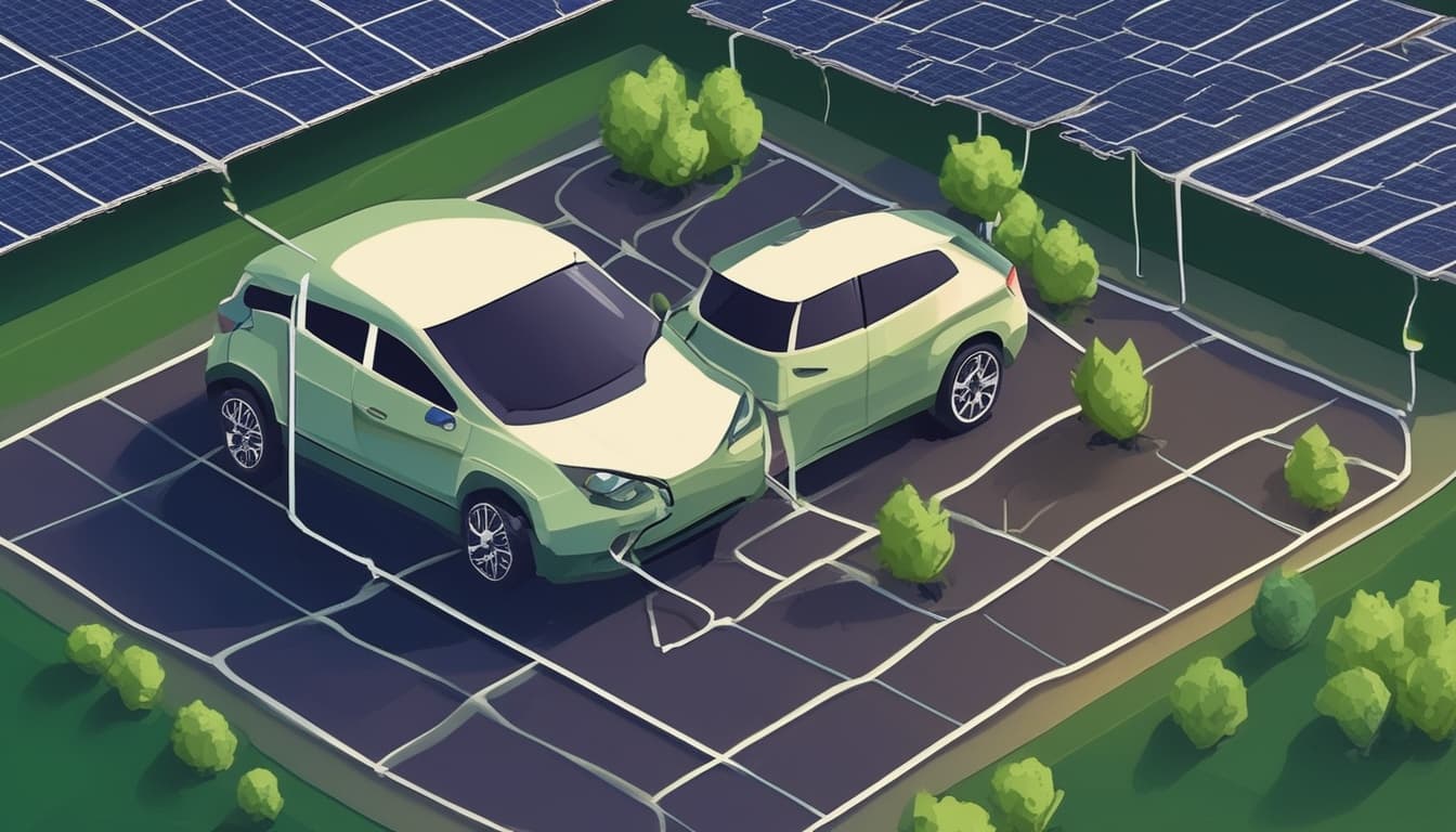 سيارة كهربائية يتم شحنها بواسطة ألواح شمسية كرمز للاستدامة