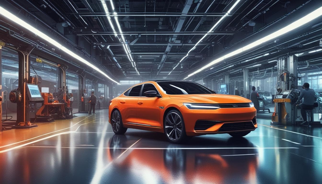 Alt text: Digital twin of a car factory showing real-time data and operations