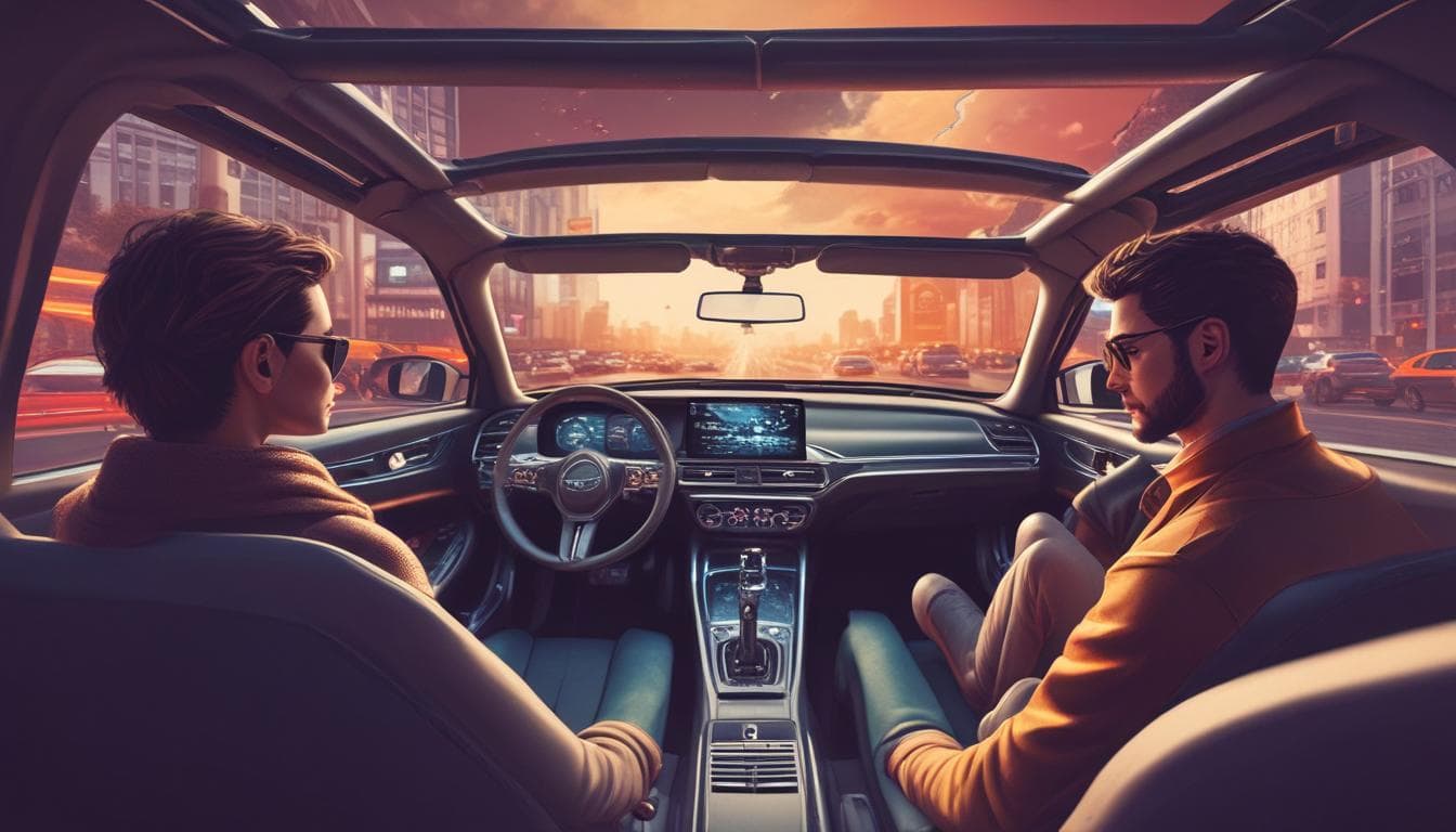 Alt text: Passengers enjoying a metaverse experience in a car