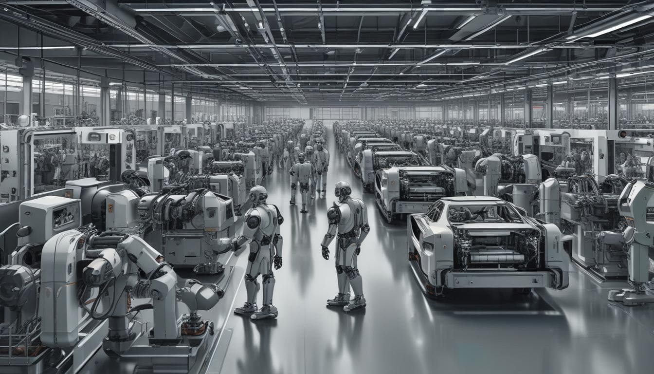 Otomotiv üretim hattında çalışan robotların görüntüsü