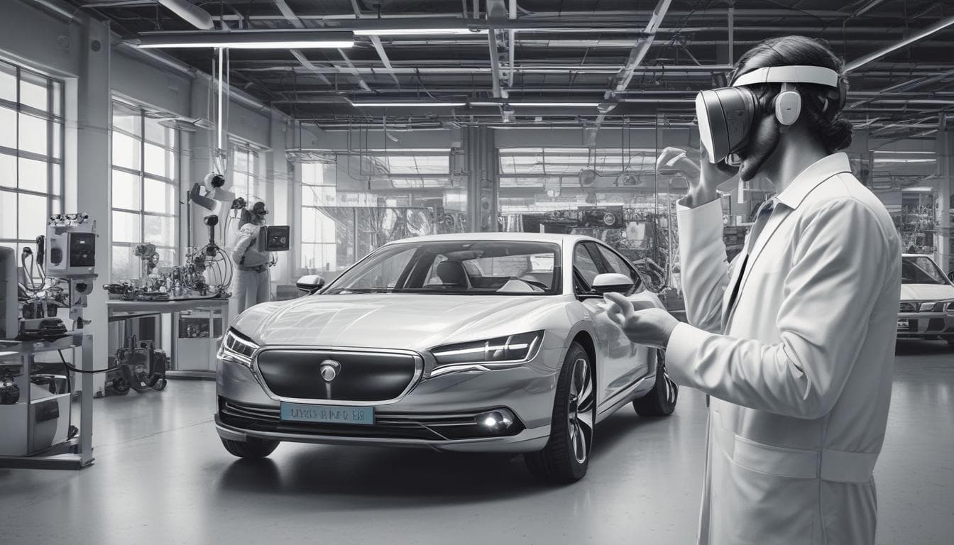 Image d'un ingénieur utilisant un casque VR pour visualiser un prototype de voiture