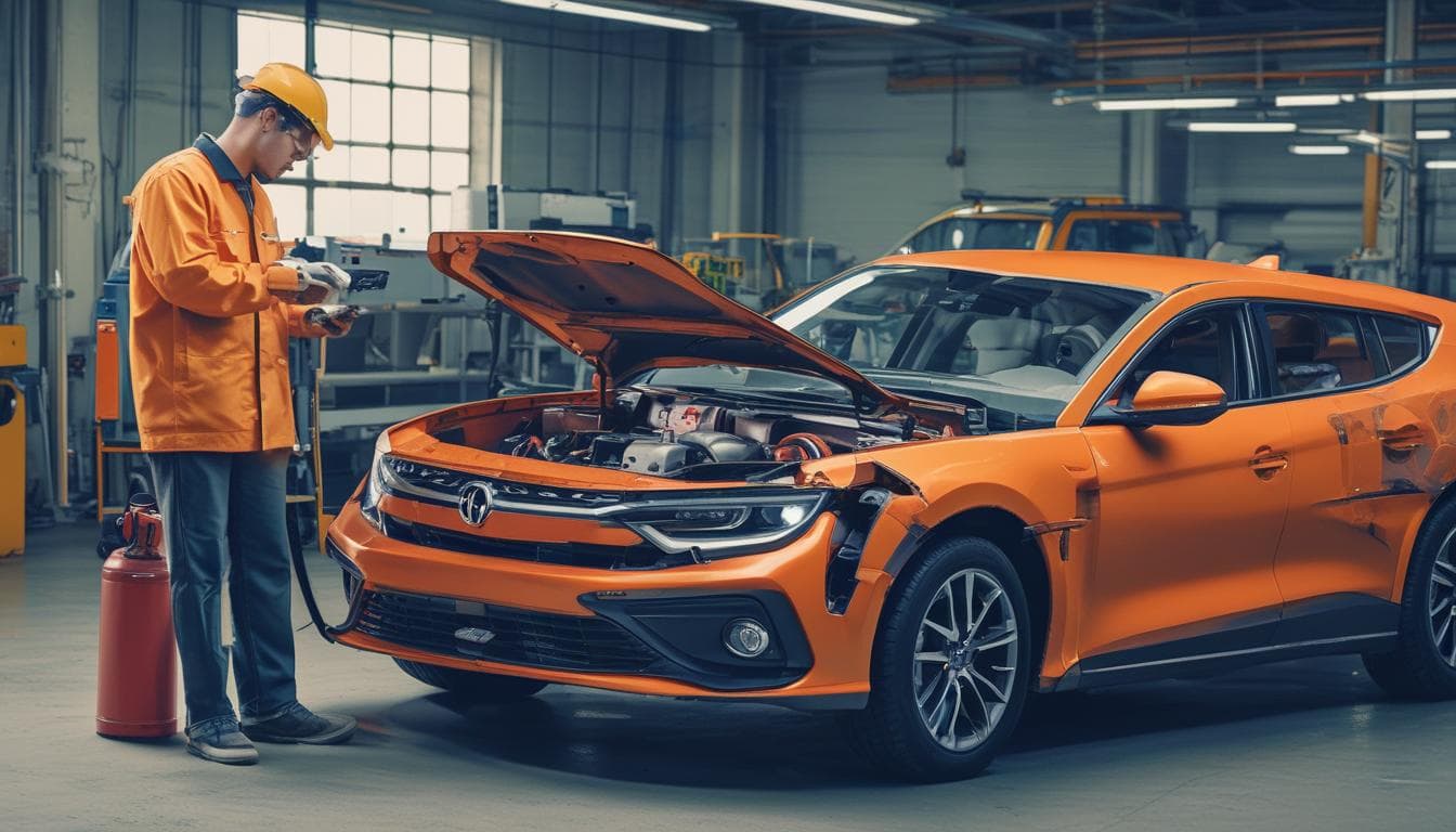 Imagen de un técnico utilizando RA para reparar un vehículo