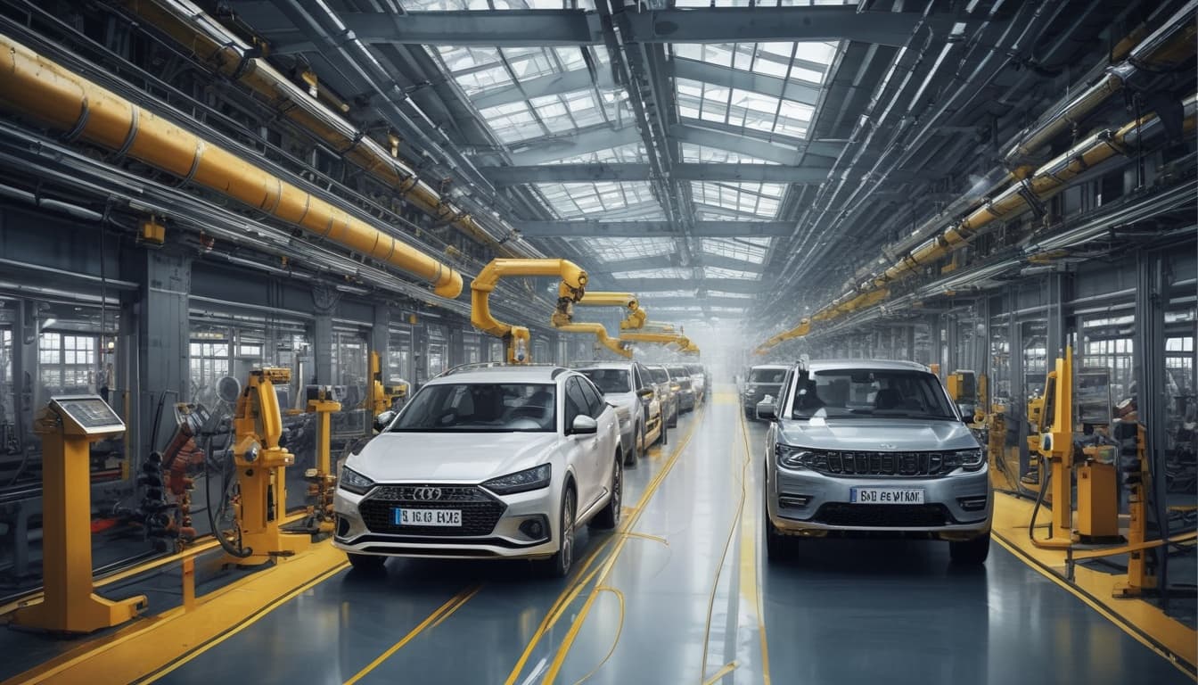 Jumeau numérique d'une usine automobile optimisant les flux de production