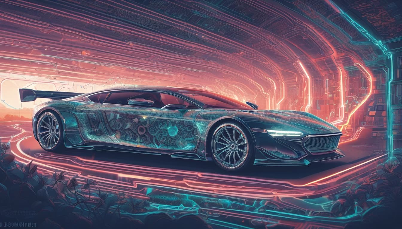 Visualisation futuriste d'un écosystème automobile interconnecté par les jumeaux numériques
