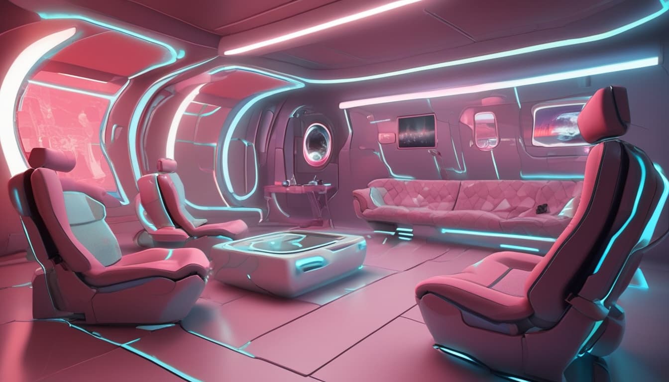 大型スクリーンとアンビエントライトが統合された未来的な車内空間