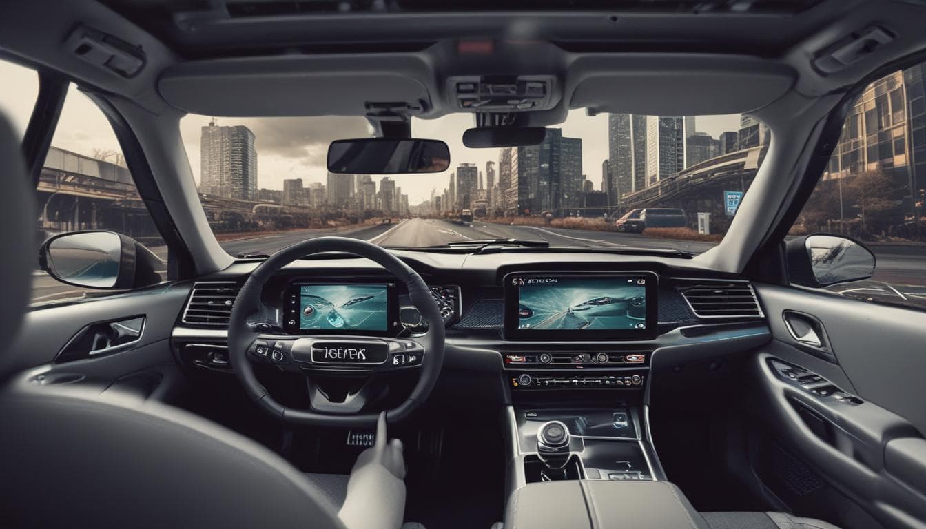 Alt text: AR-Navigationssystem im Fahrzeug.