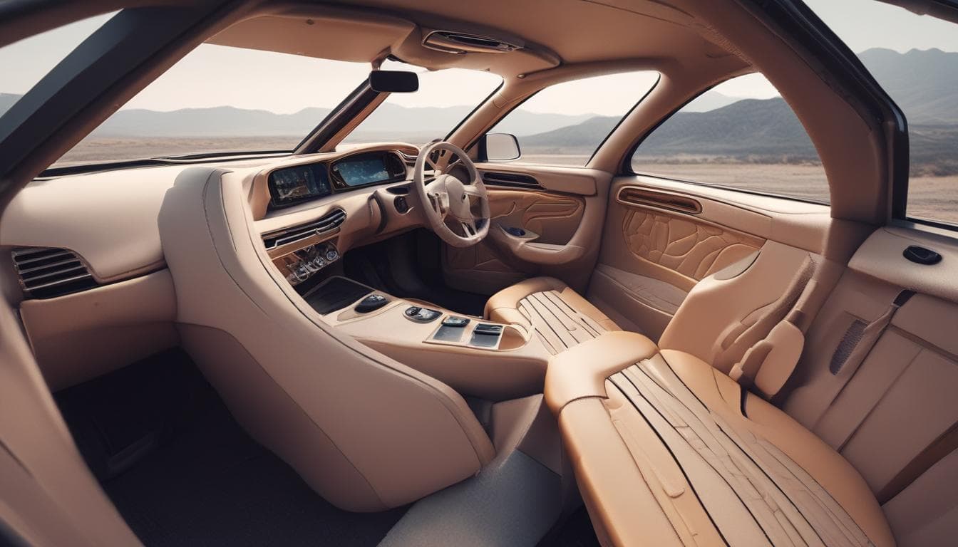 Biyomalzemelerden yapılmış bir araç iç mekanının görüntüsü