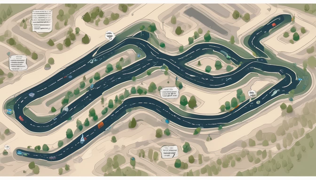 Схематическое изображение работы AR HUD, показывающее наложение навигационных стрелок на реальную дорогу