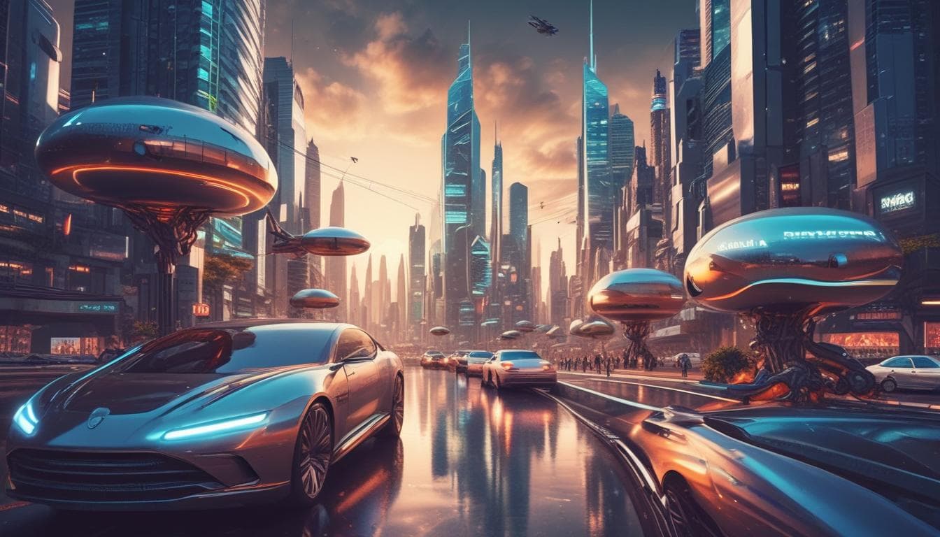 Immagine di una città futuristica con veicoli autonomi